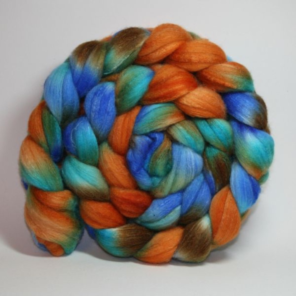 Merino Wool Tussah Silk Hand Dyed Roving Combed Top for Spinning Felting 11522